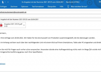 E-Mail Angebot mit Link zu mydatastream